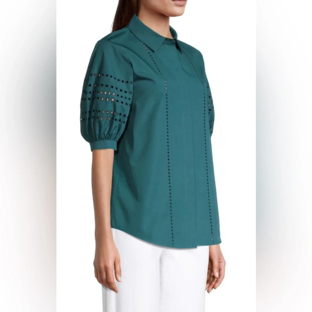 LAFAYETTE 148 NEW YORK Cowan Shirt Size Small Deep Lagoon - Picture 4 of 7